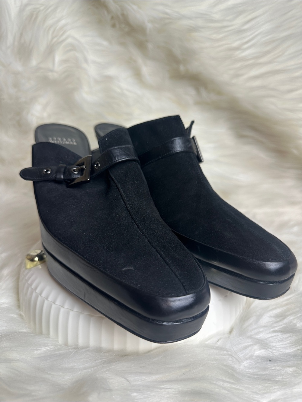 Stuart Weitzman Platform Mule Clog in Black Suede Size 10